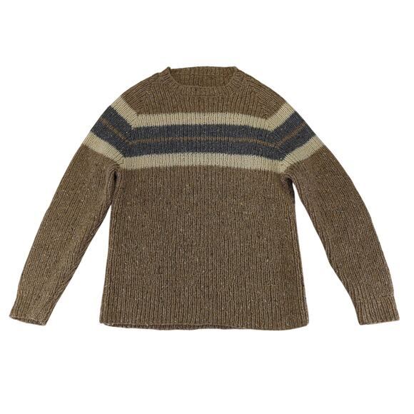 None and/or Unknown Other - 100% Wool Crewneck Sweater Knit Men's Size Large Brown Gray Stripe Grandpa